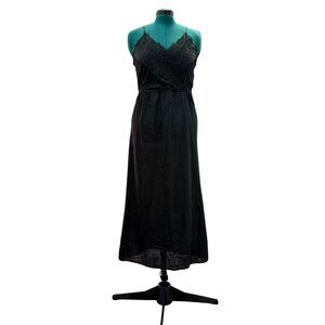 Vintage Private Treasures Black Lace Trim Slip Nightgown Size Medium 1980s